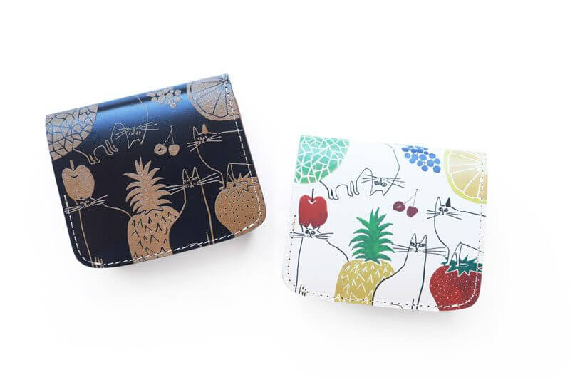 小さい財布 小さいふ。アートシリーズ コンチャ YOSHIDAKE 「猫と果実」ブラック/ホワイト