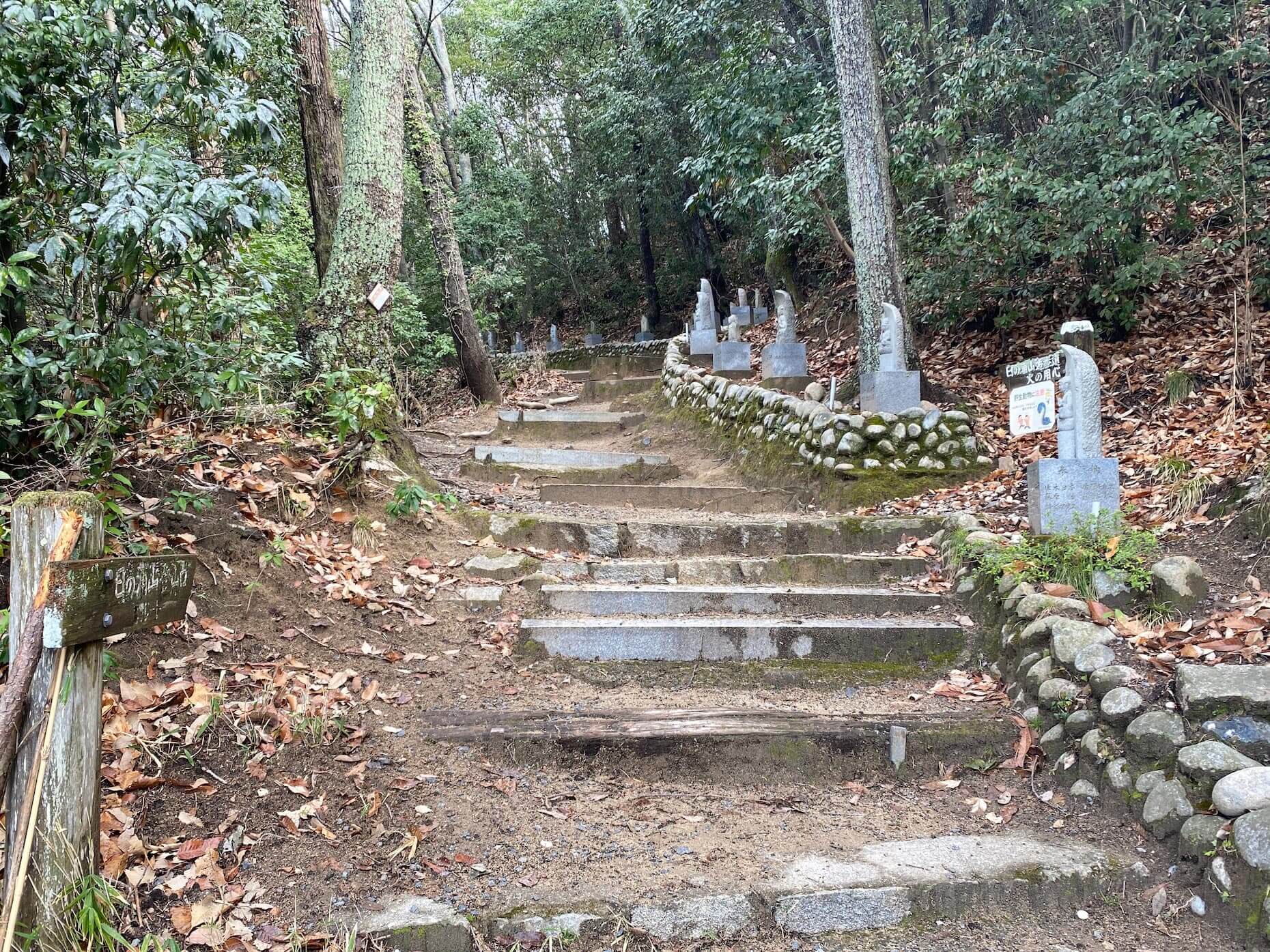 広島新四国八十八ヵ所霊場の寺院から勧請した石仏が並ぶ登山道